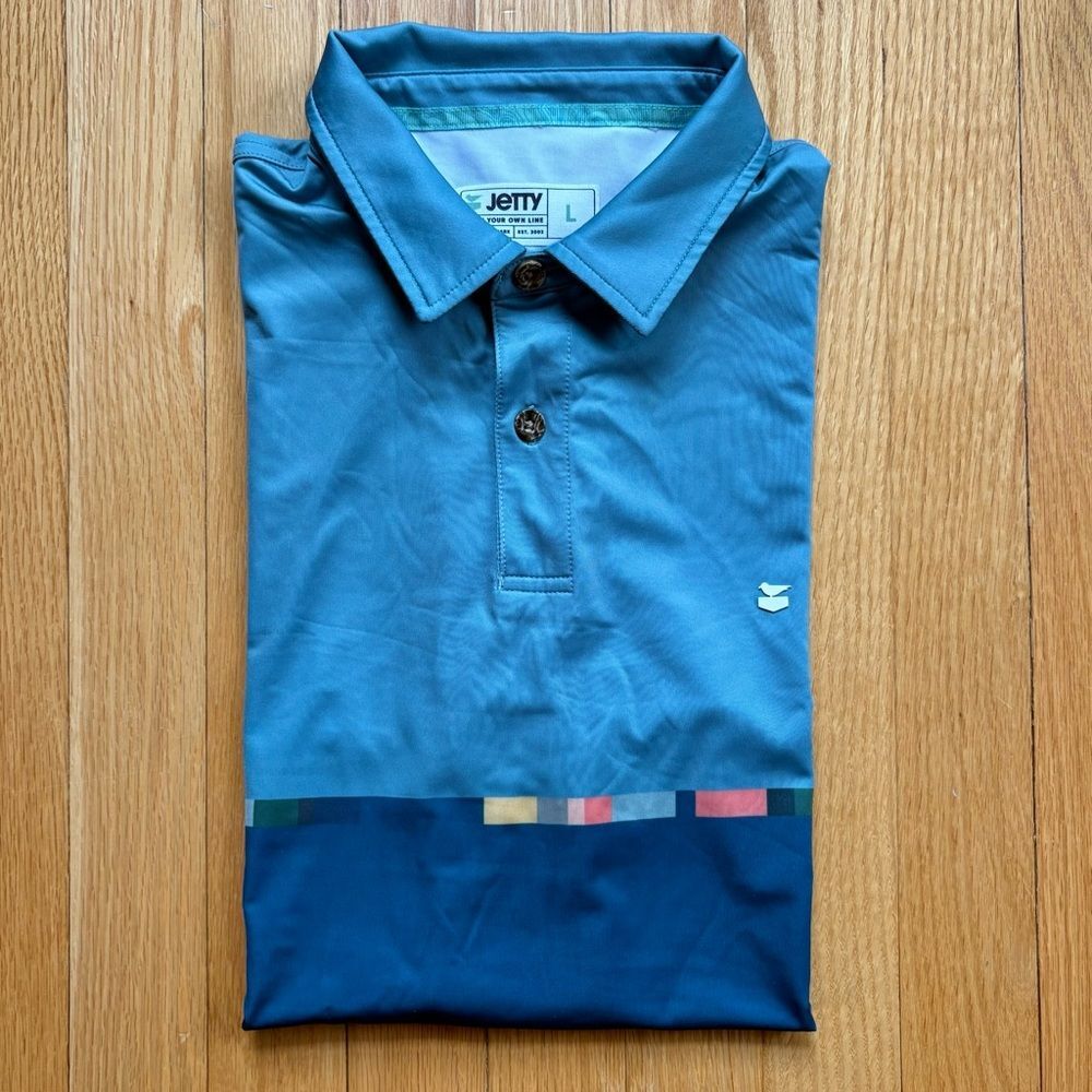 Jetty Bunker Golf Men’s Short Sleeve Performance  Polo Shirt Large Teal Blue